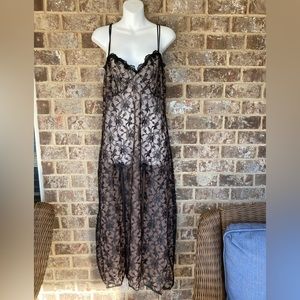 Fredricks of Hollywood Vintage maxi nightie negligee slip lace black size large